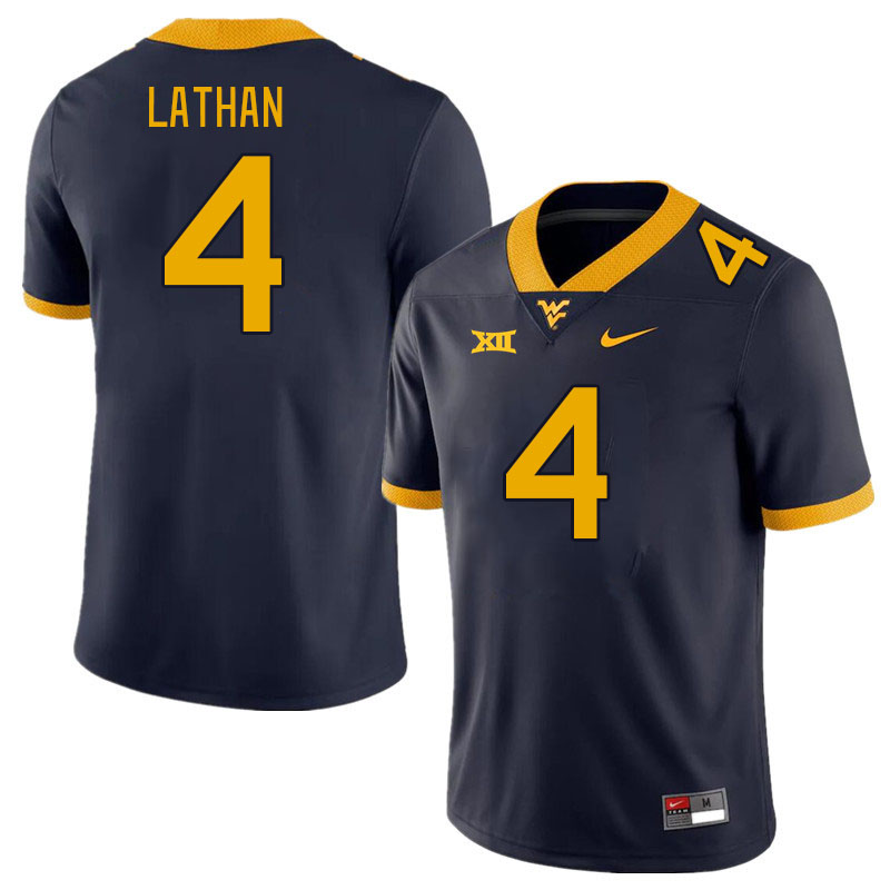 Men #4 Trey Lathan West Virginia Mountaineers College Football Jerseys Stitched Sale-Navy